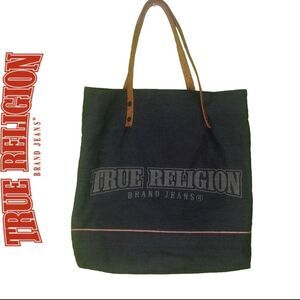 True Religion Denim Jean Tote Bag Leather Strapped